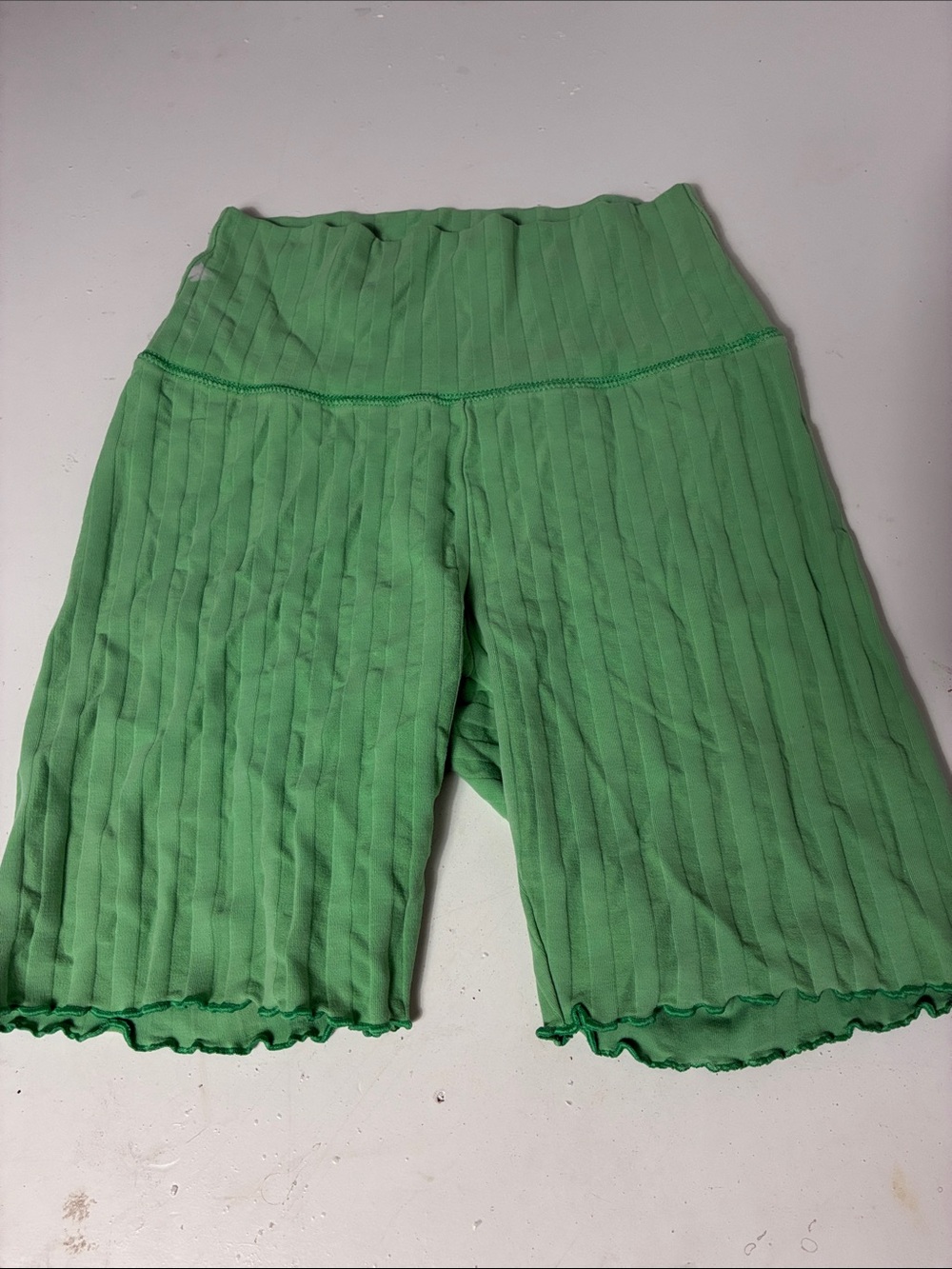 Aerie Offline Medium Green Ribbed Striped Pull On Biker Shorts